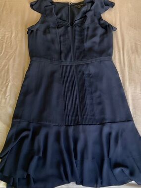 Banana Republic Navy Pleated Ruffle Midi Dress